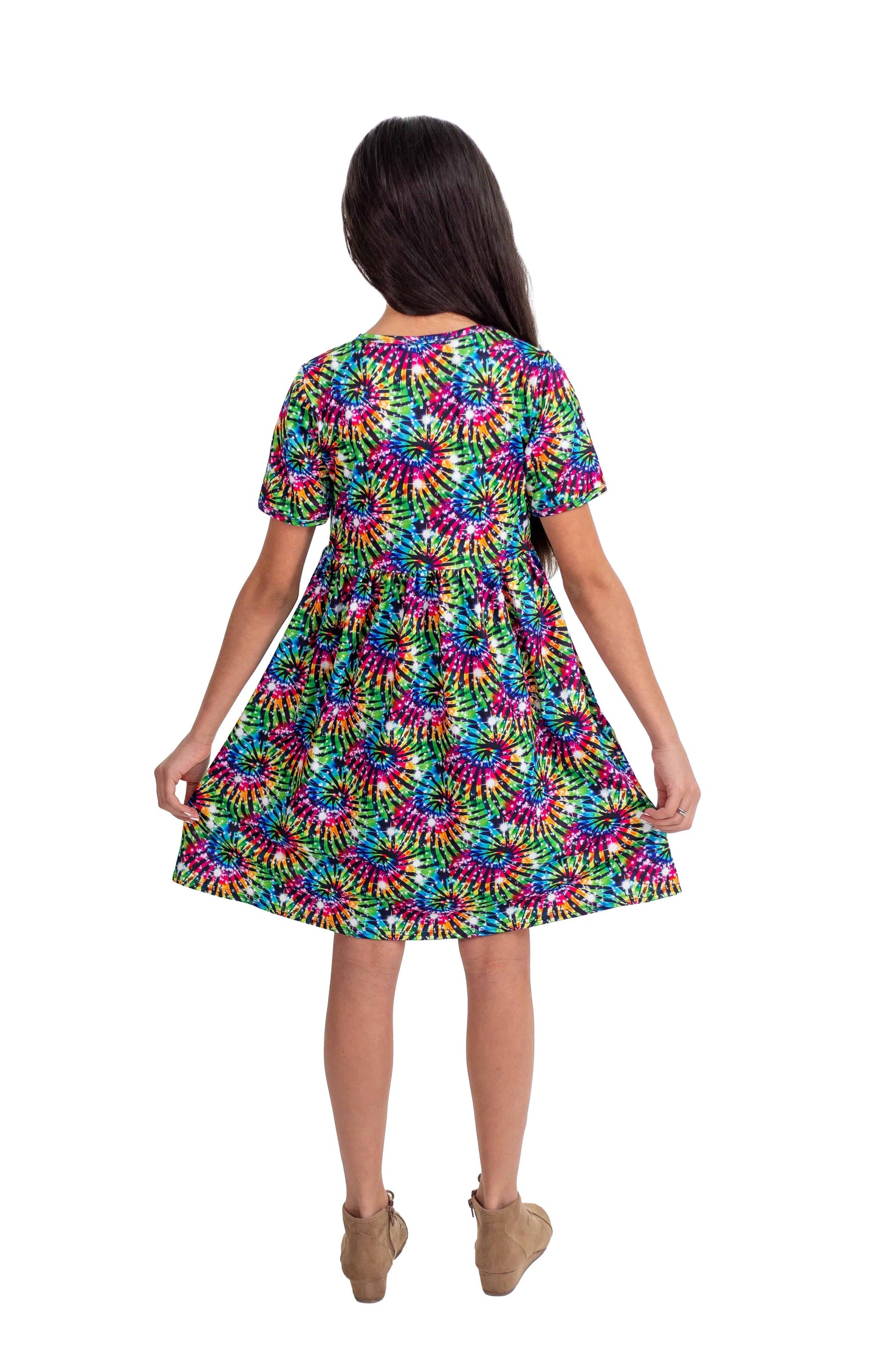 Neon Swirl Short Sleeve Milk Silk Dress
