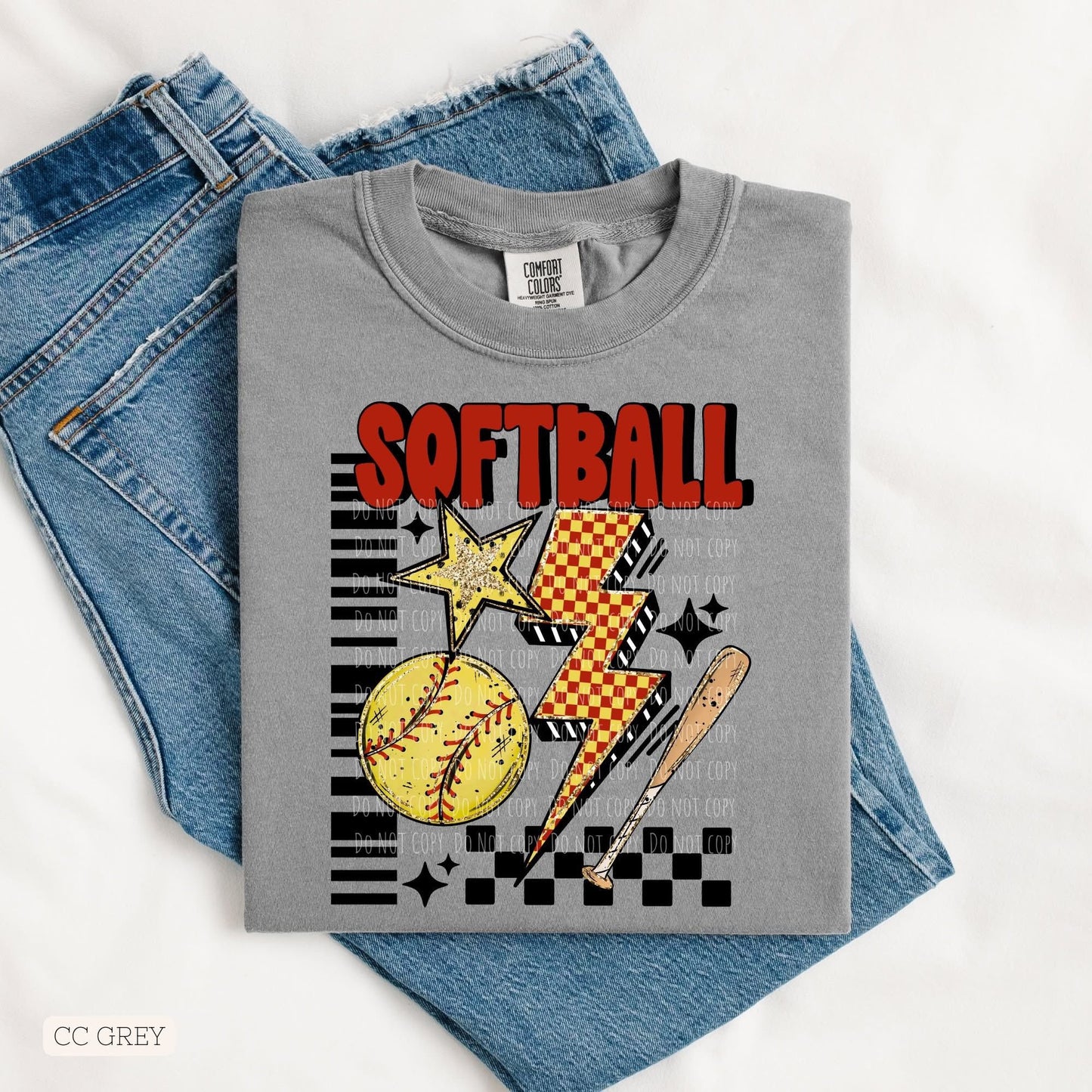 Softball Lightning Bolt Checkered
