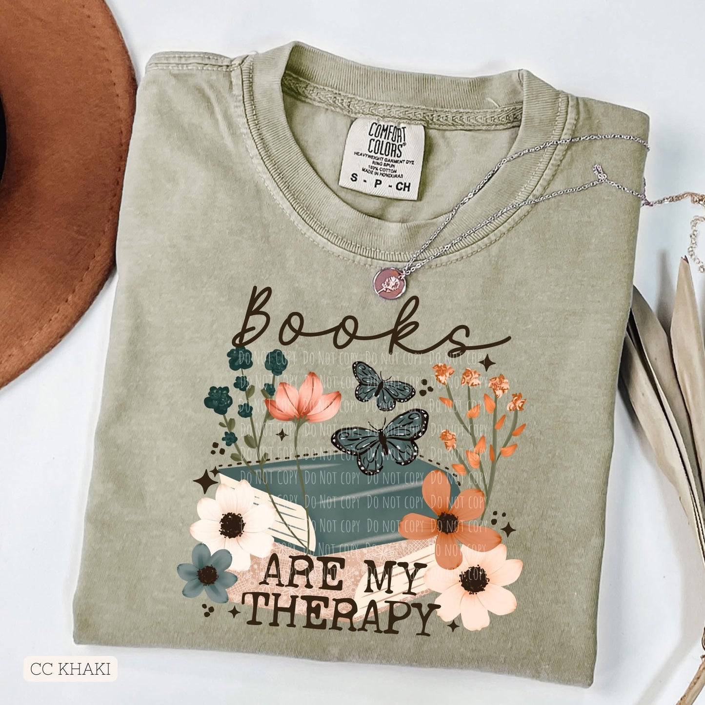 Books are my therapy floral with butterflies
