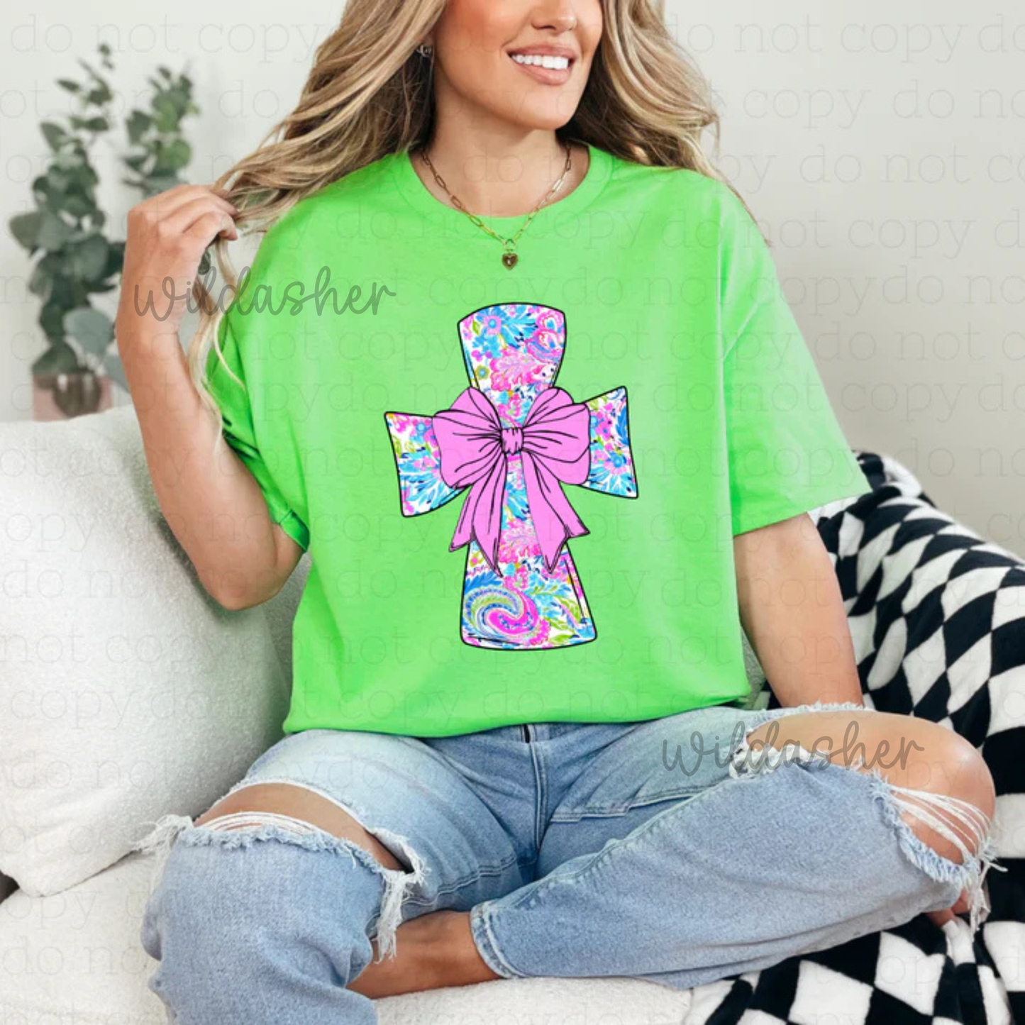 Bright Pink Cross with bow
