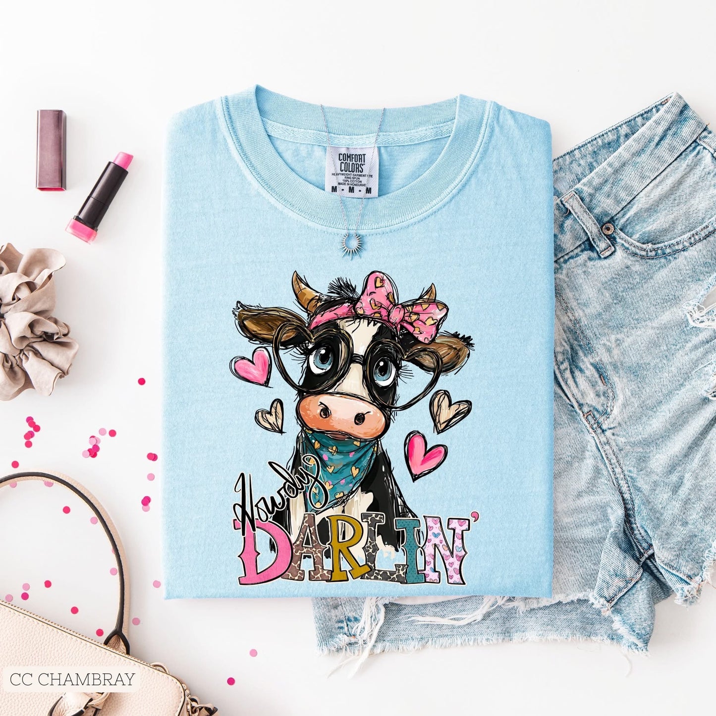 Howdy Darlin - Cow with heart glasses