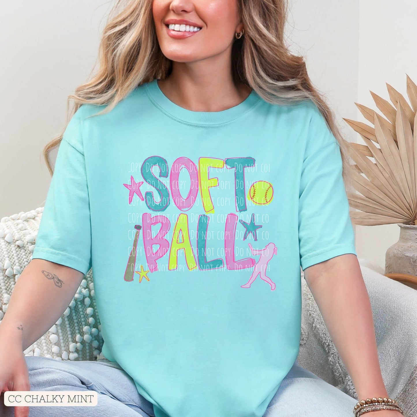 softball watercolor neon