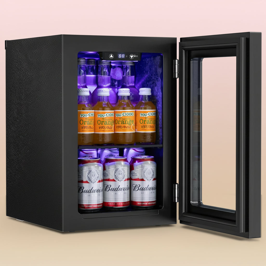 Antarctic Star 4L Mini Compact Refrigerator with Gaming Light: 6-Can Portable Cooler for Bedroom, Car, Office, Dorm - Cosmetics, Beverage & Food Storage (Black)