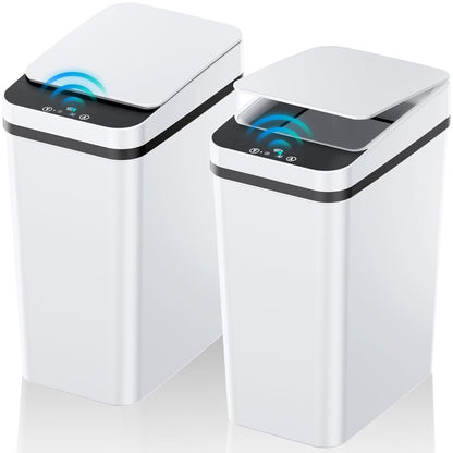 Bathroom Trash Can with Lid, 2 Pack 4 & 2.2 Gallon Automatic Touchless Garbage Can, Small Motion Sensor Smart Trash Can, Slim Waterproof Trash Bin for Bedroom, Bathroom, Office, Living Room (Black)