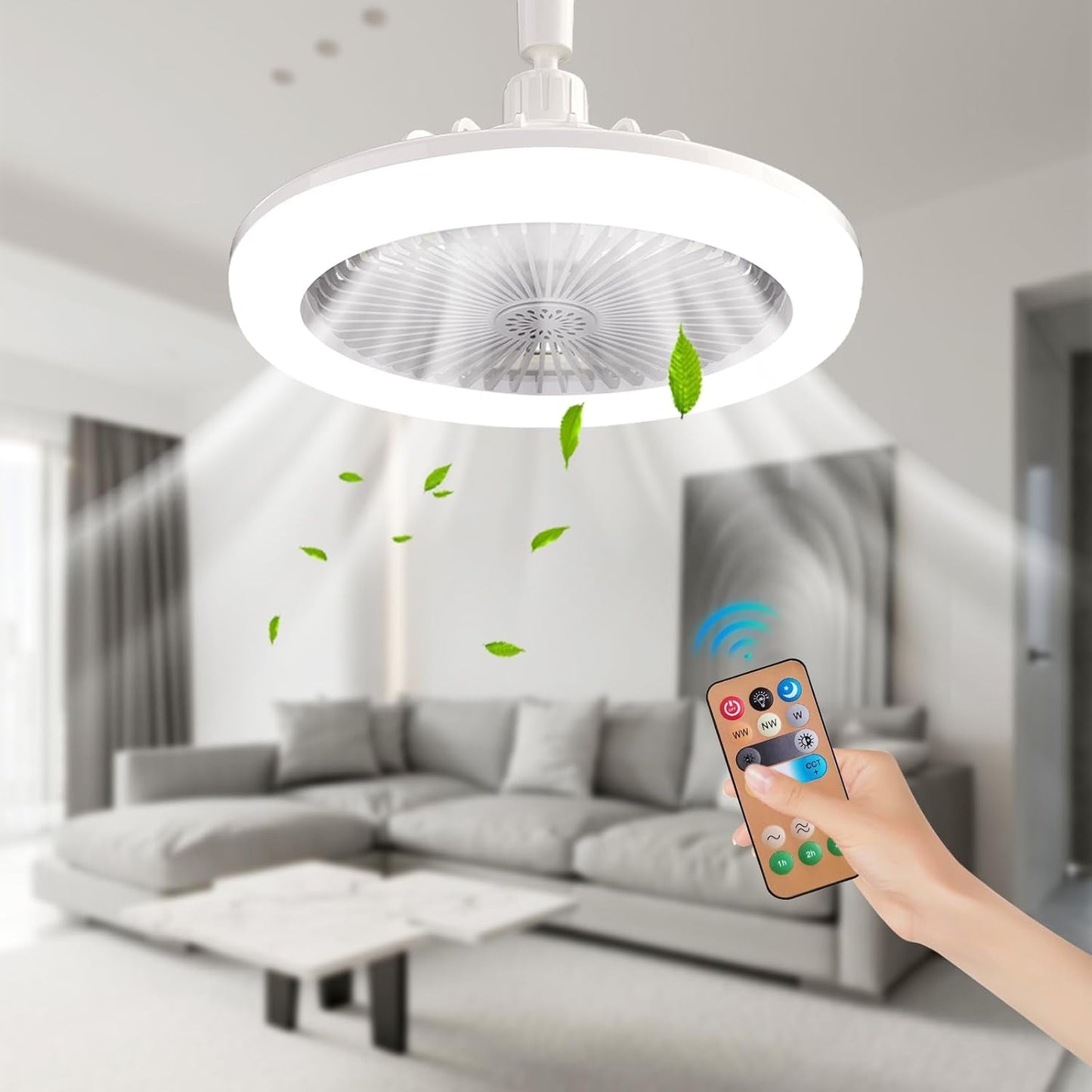 Ceiling Fan with Lights E27 30W Ceiling Light with Fans and Remote Control Timing 3 Color Dimmable LED Lamp 3 Speeds Whisper-Quiet Ceiling Light Bulb Fan for Bedroom Home Office Dormitory