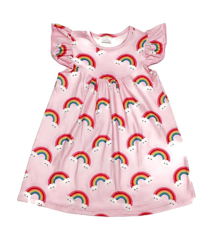 Pink Rainbow Milk Silk Flutter Dress