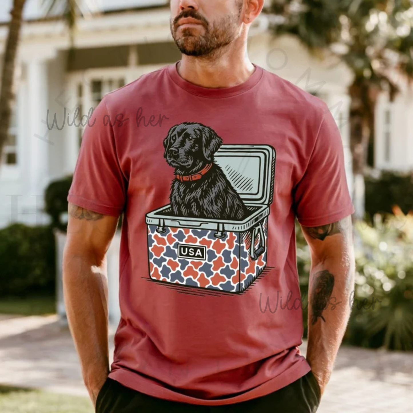 Black Pup with Red/Blue Cooler