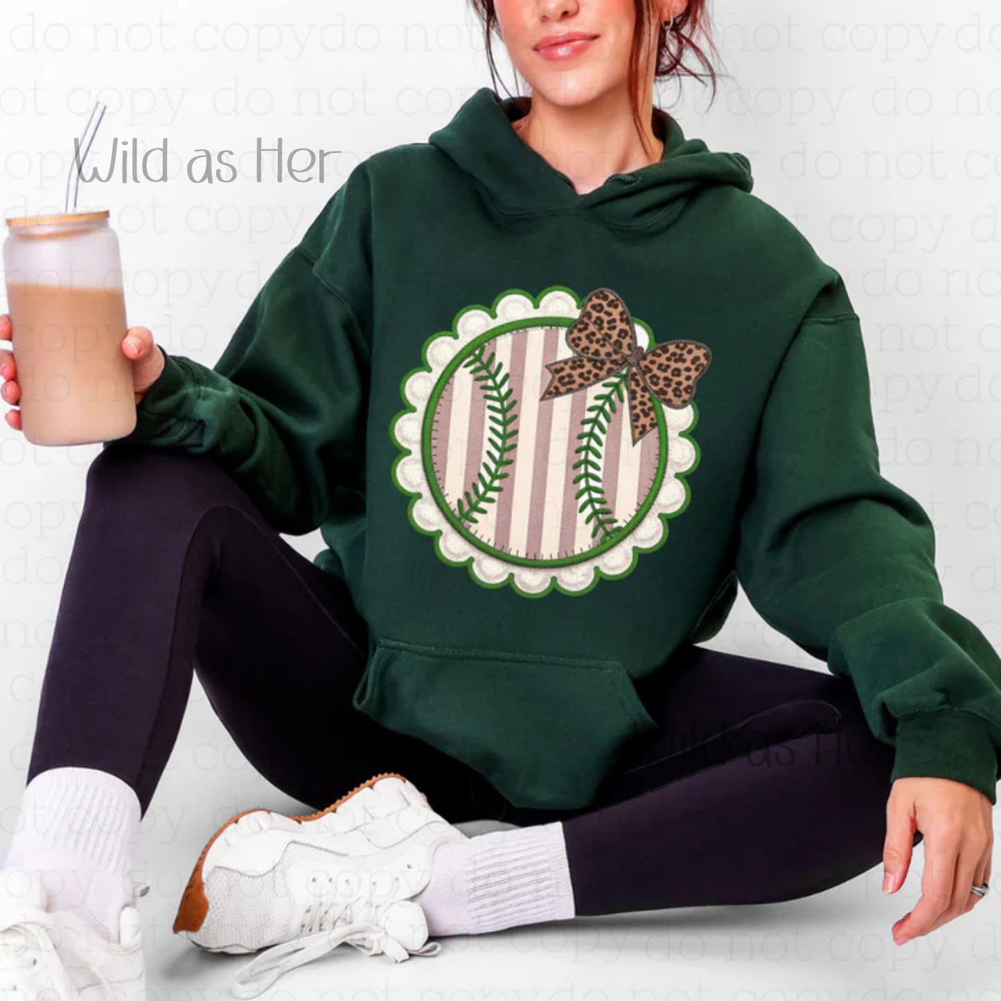 Green Stripe Baseball with leopard bow