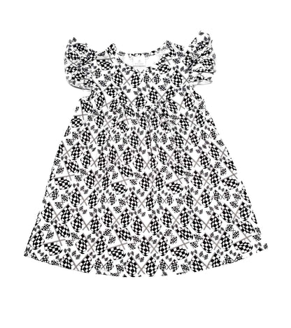 Racing Flag Milk Silk Flutter Dress