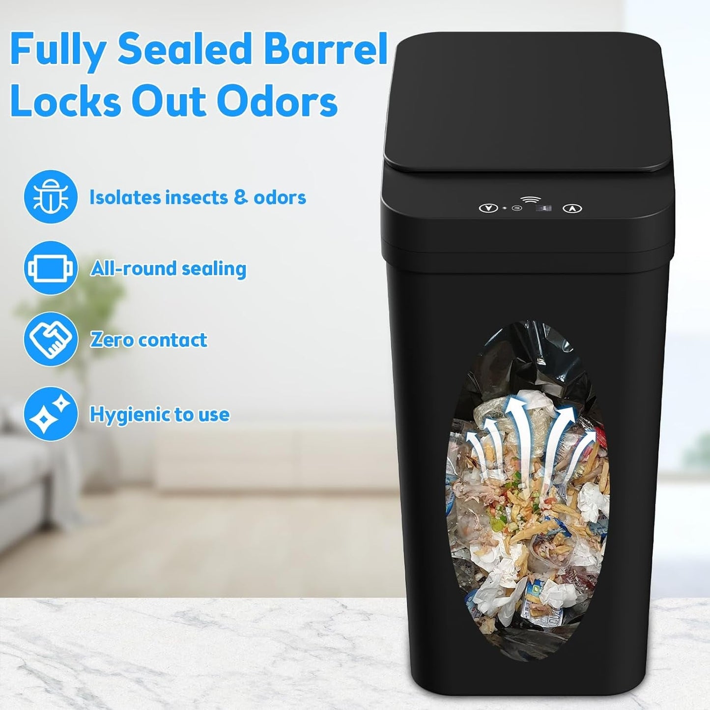 Bathroom Trash Can with Lid, 2 Pack 4 & 2.2 Gallon Automatic Touchless Garbage Can, Small Motion Sensor Smart Trash Can, Slim Waterproof Trash Bin for Bedroom, Bathroom, Office, Living Room (Black)