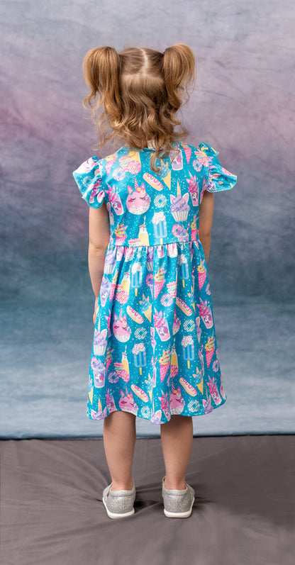Magical Unicorn Treats Milk Silk Flutter Dress