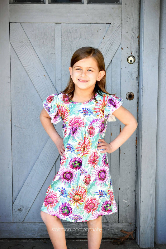 Tropical Floral Milk Silk Flutter Dress