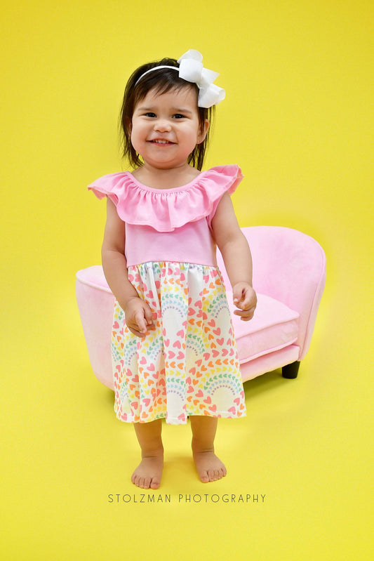 Hearts and Rainbows Ruffle Tank Milk Silk Dress