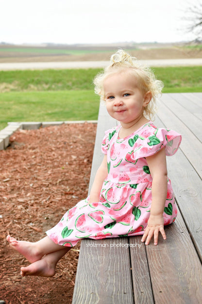 Watermelon Love Long Flutter Milk Silk Dress