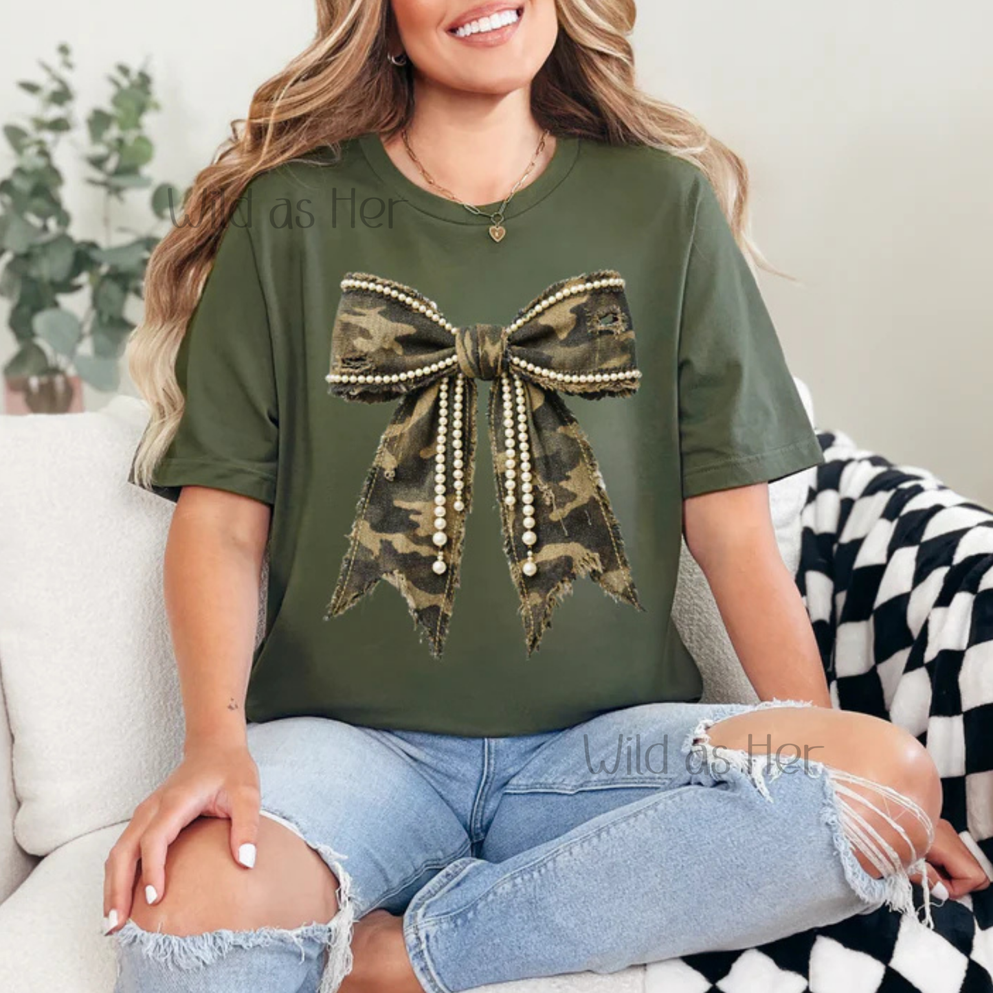 Camo and Pearls Bow