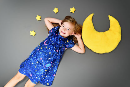 Blue Space Milk Silk Flutter Dress
