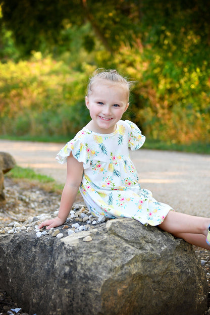 Pineapple Floral Milk Silk Flutter Dress