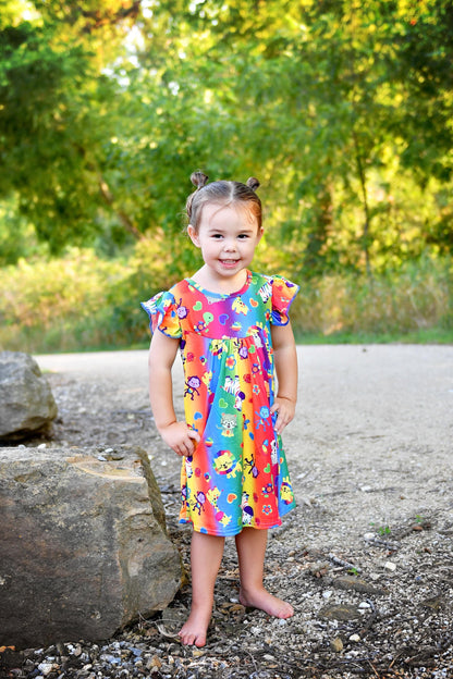 Bright Animals Milk Silk Flutter Dress