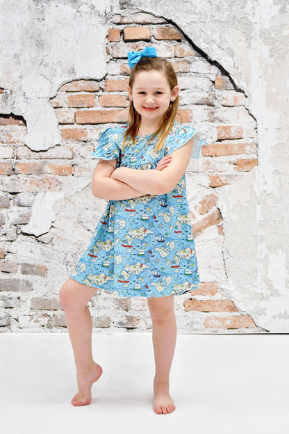 Map Milk Silk Flutter Dress