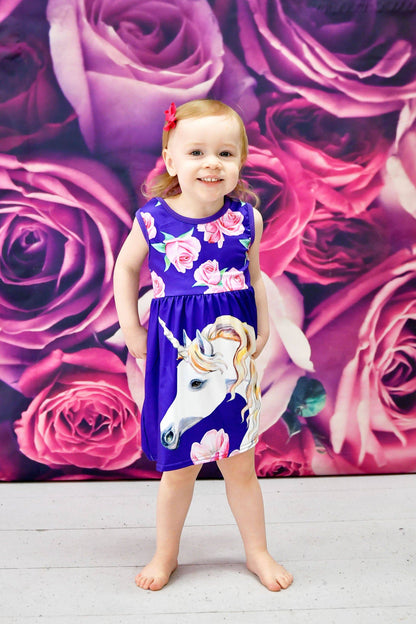 Purple Floral Unicorn Milk Silk Tank Dress