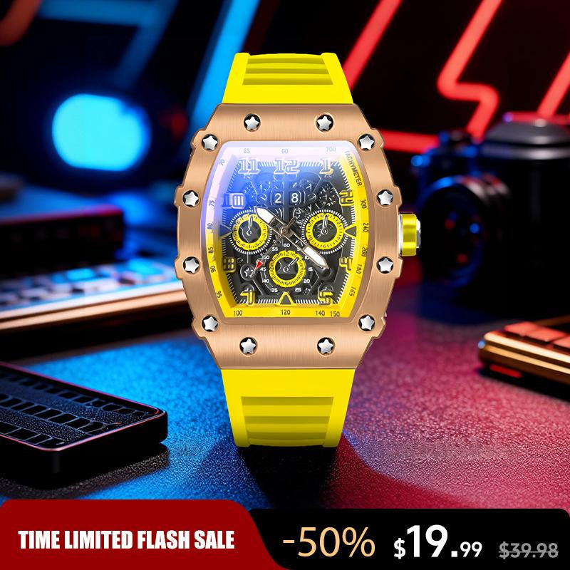 Men'S Colorful Punk Style Quartz Watch, Multi.Functional Waterproof Dual Display Wristwatch, Trendyfashion Sport Watch, Birthday Gift with Gift Boxfashionable Wristwatch Multifunctional Men Luminous Hand