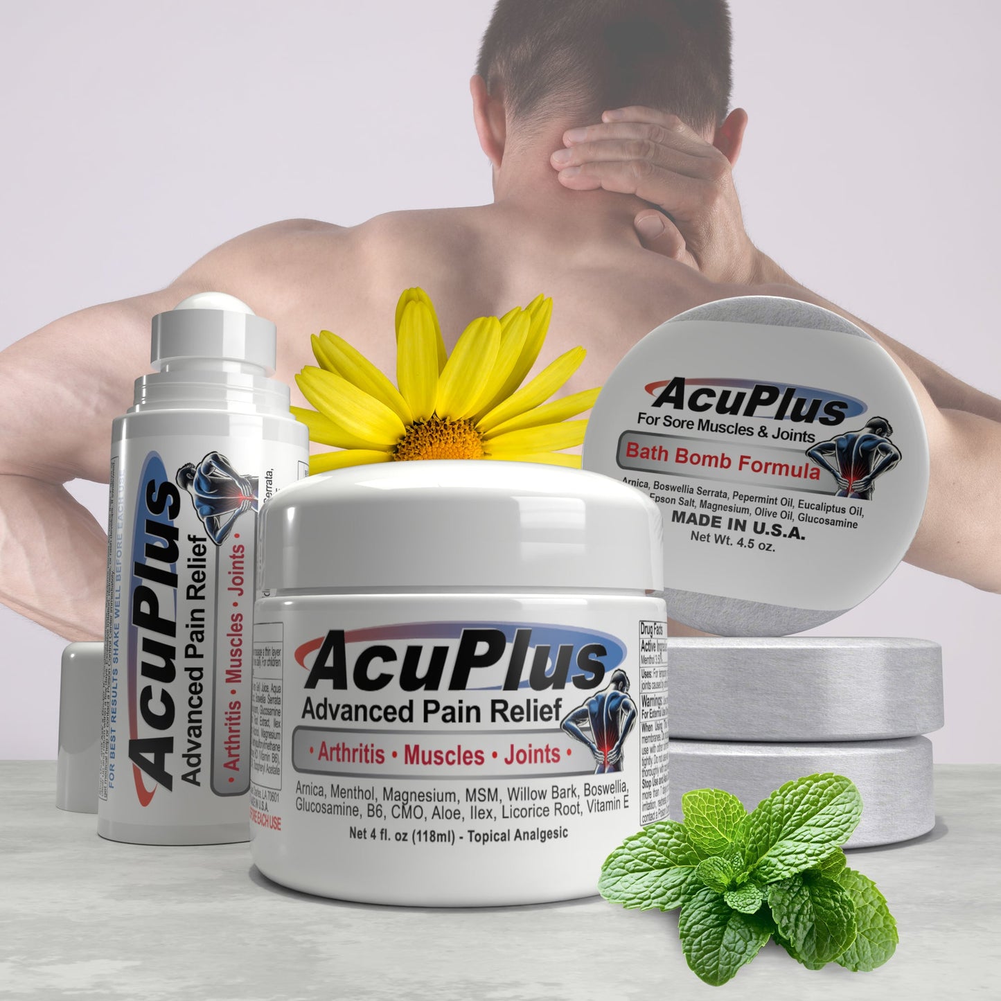 AcuPlus Ultimate Comfort Bundle – Cream, Roll-On, and 3 Bath Bombs