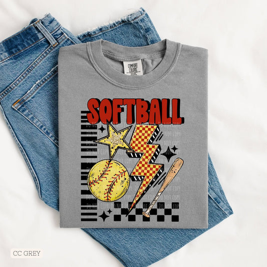 Softball Lightning Bolt Checkered