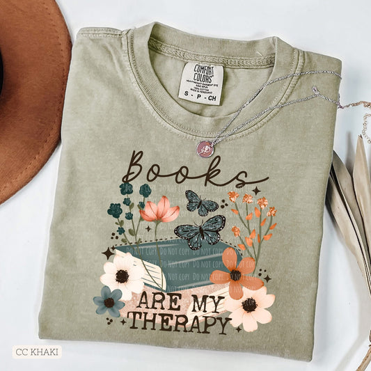 Books are my therapy floral with butterflies