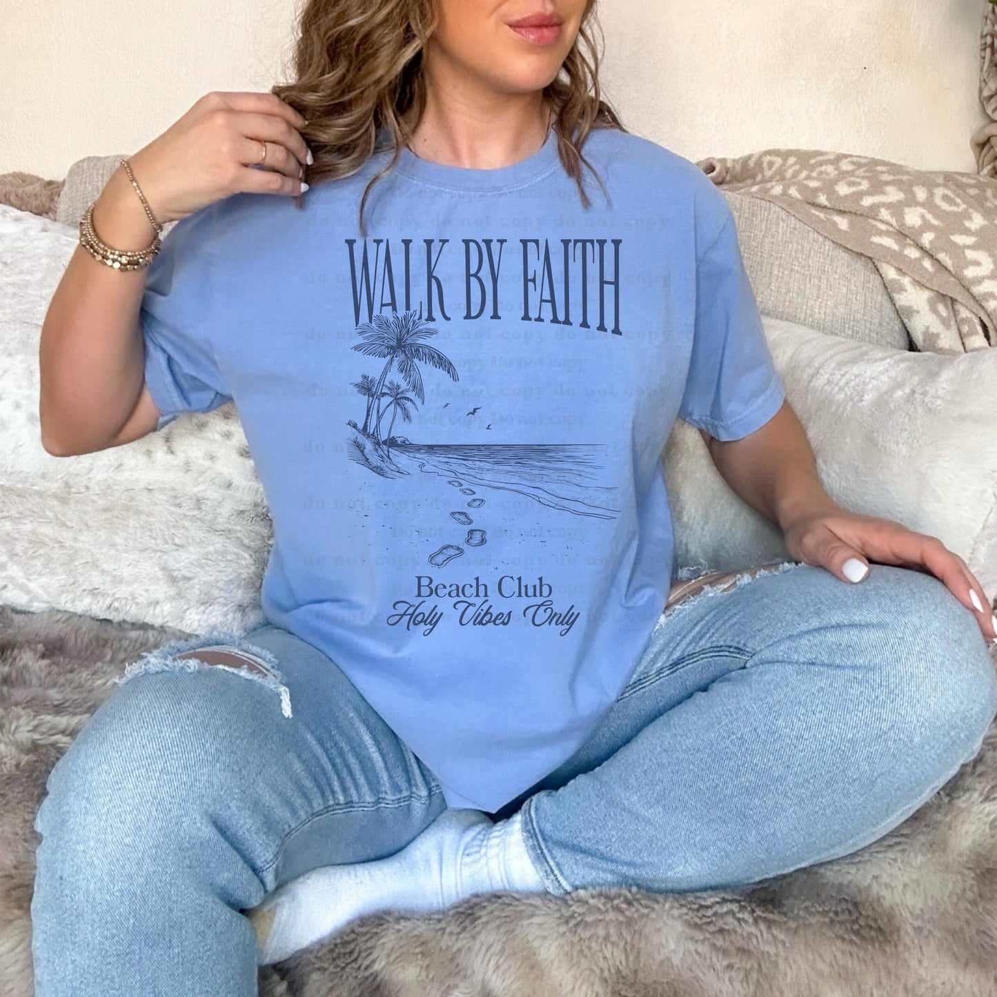 Walk By Faith Beach Club - Blue Font
