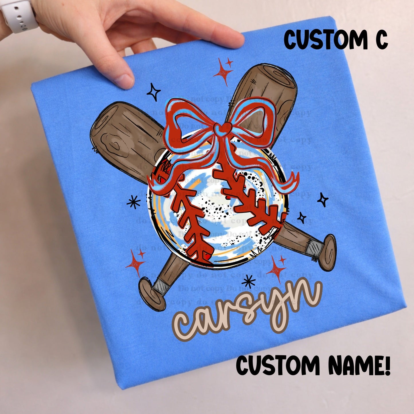 Girls Custom Baseball with bow and bats