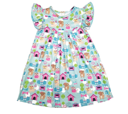 Spring Time Puppies Flutter Milk Silk Dress