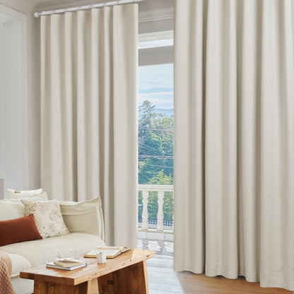 100% Blackout Pinch Pleat Curtains, Cream, 2 Panels