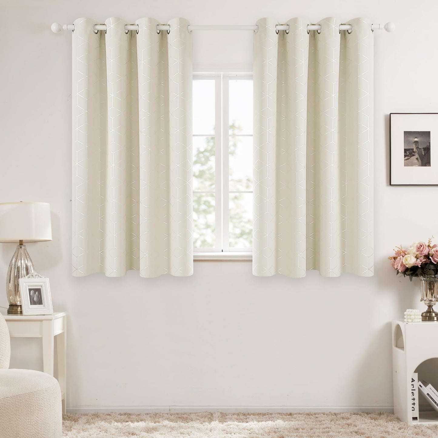 Thermal Blackout Curtains with Silver Foil Print
