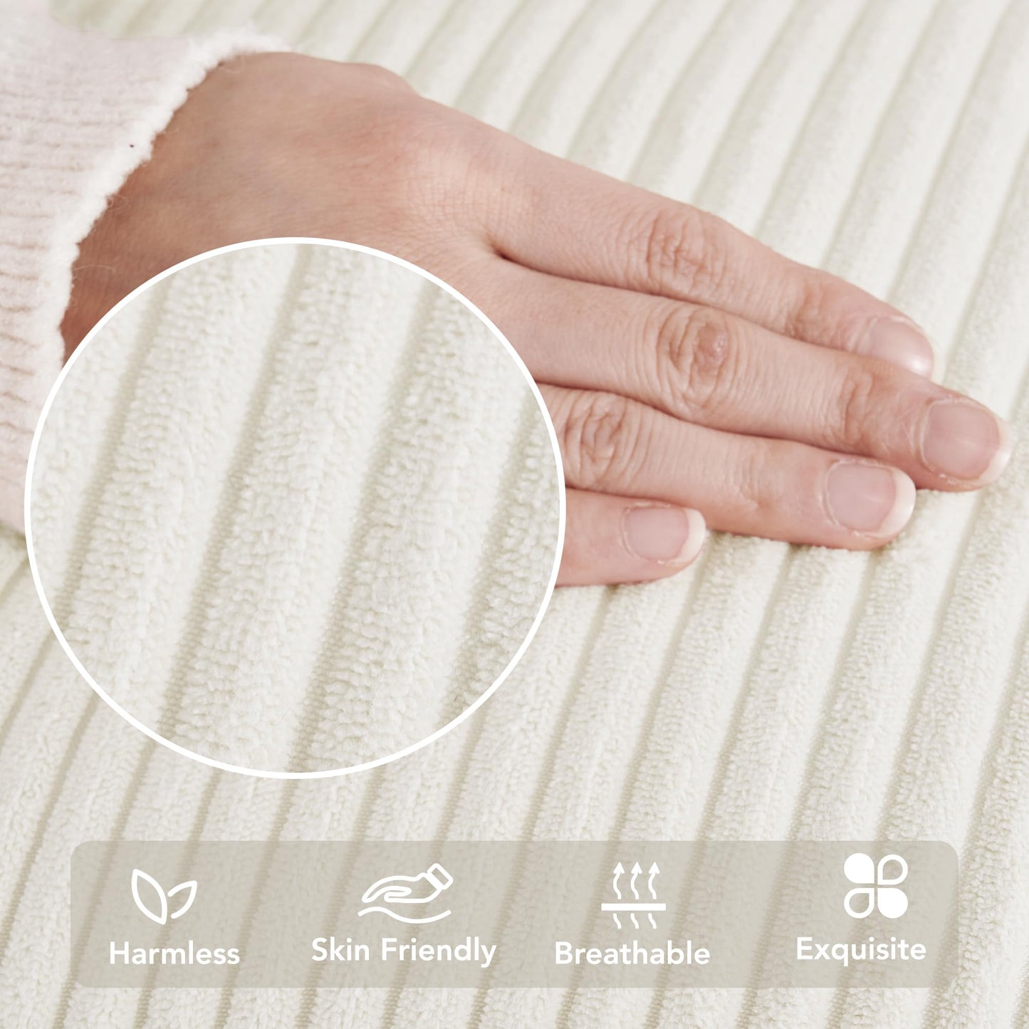 Corduroy Throw Pillow Covers, Cream White, 4PCS