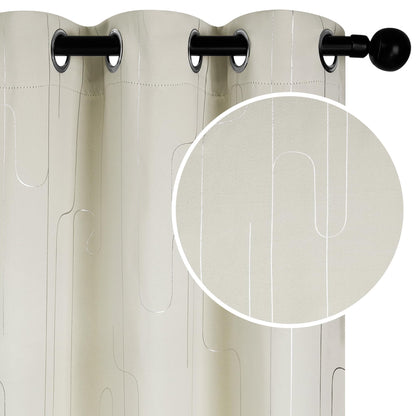 Room Darkening Curtains with Line Foil Print, Navy Blue, 2 Panels