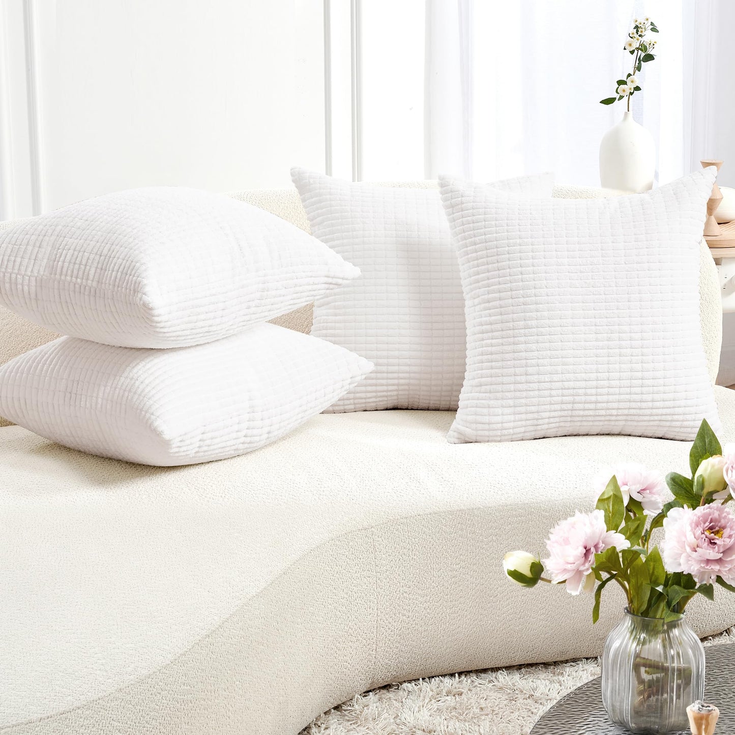 Corduroy Throw Pillow Covers, Cream White, 4PCS