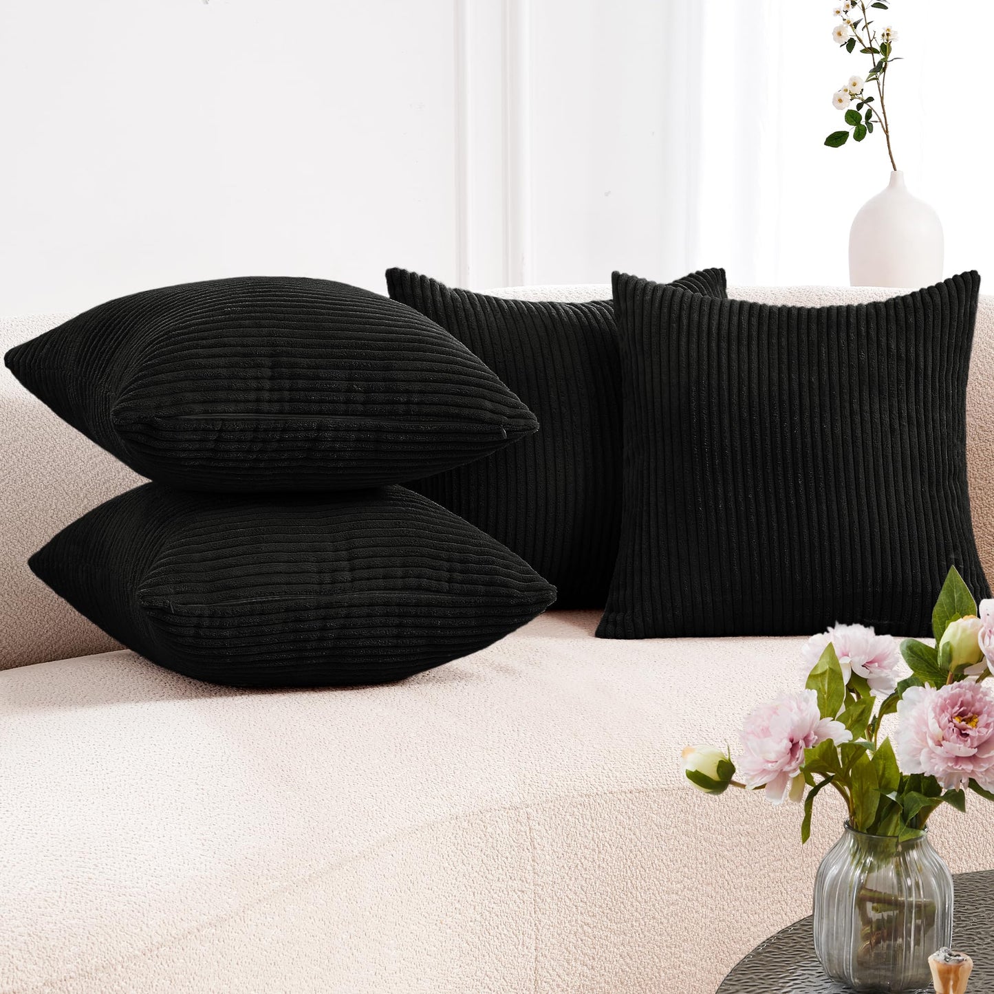 Corduroy Throw Pillow Covers, Cream White, 4PCS