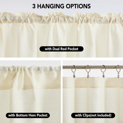 Linen Look Thermal Privacy Cafe Curtains, 2 Panels