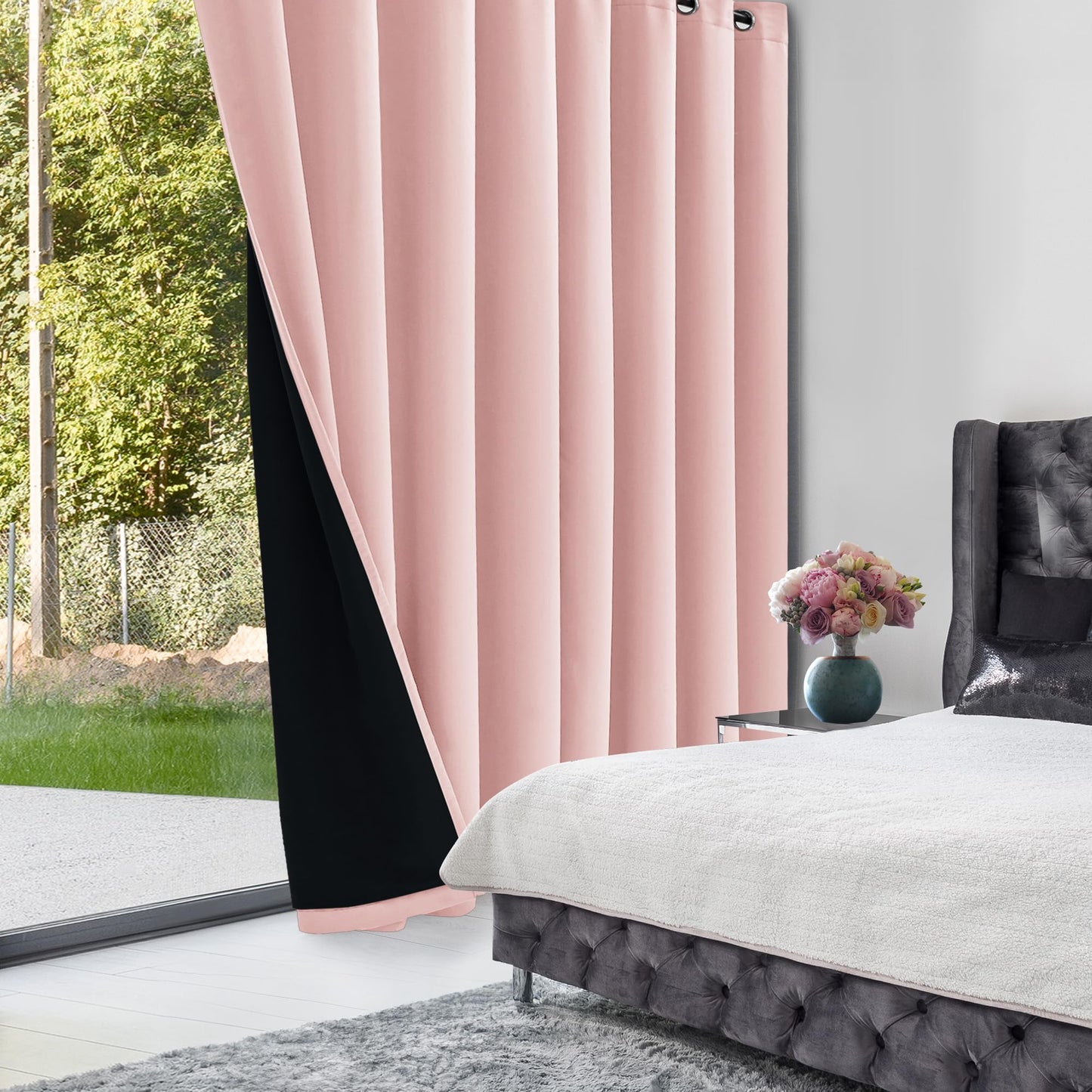 Double Layer Total Blackout Curtain, 1 Panel, White