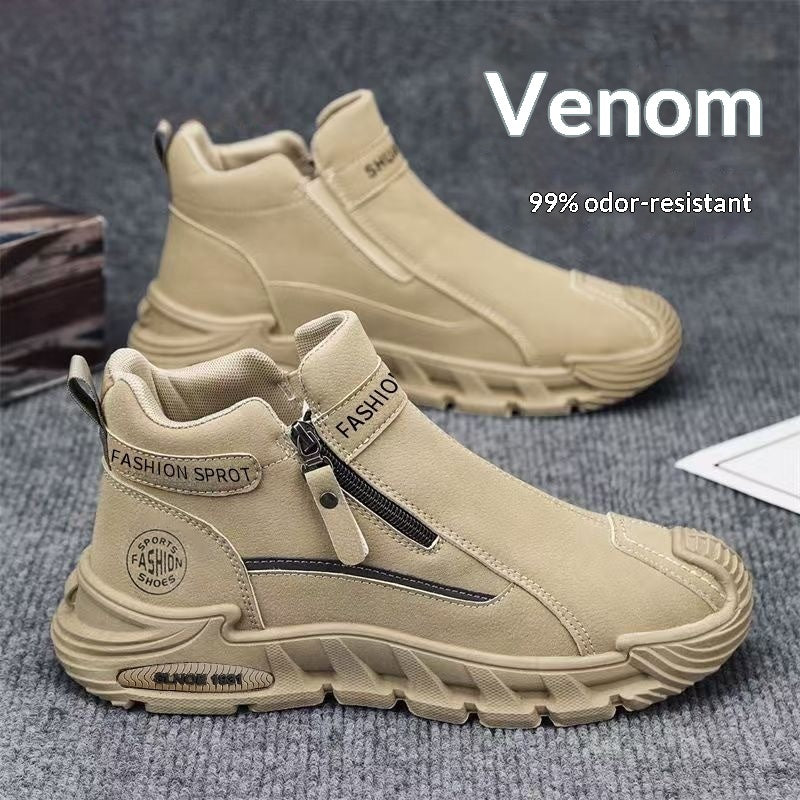 Men's Slip-Resistant Work Shoes - Versatile Zipper Workwear Footwear with Non-Slip Rubber Sole