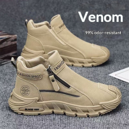 Men's Slip-Resistant Work Shoes - Versatile Zipper Workwear Footwear with Non-Slip Rubber Sole