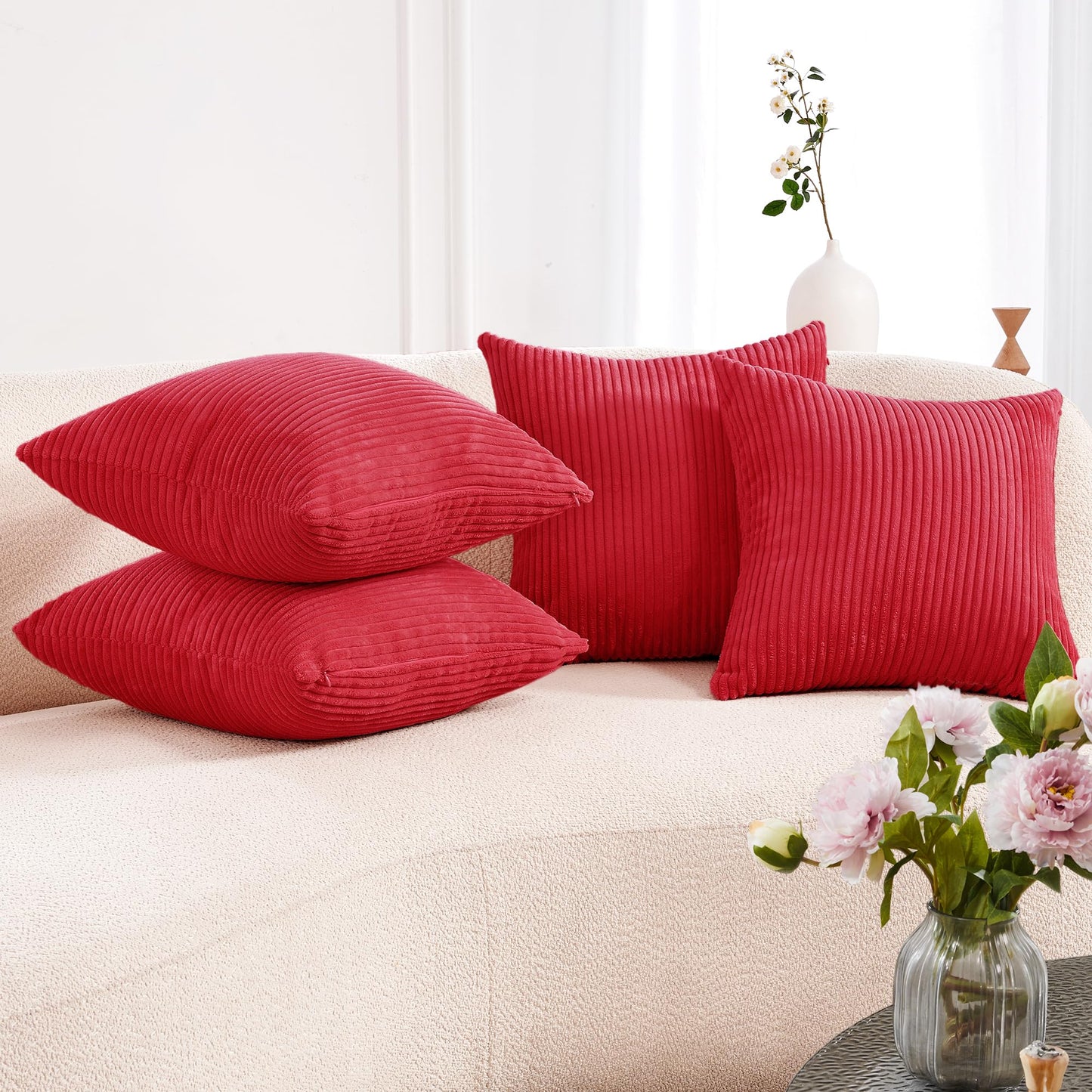 Corduroy Throw Pillow Covers, Cream White, 4PCS