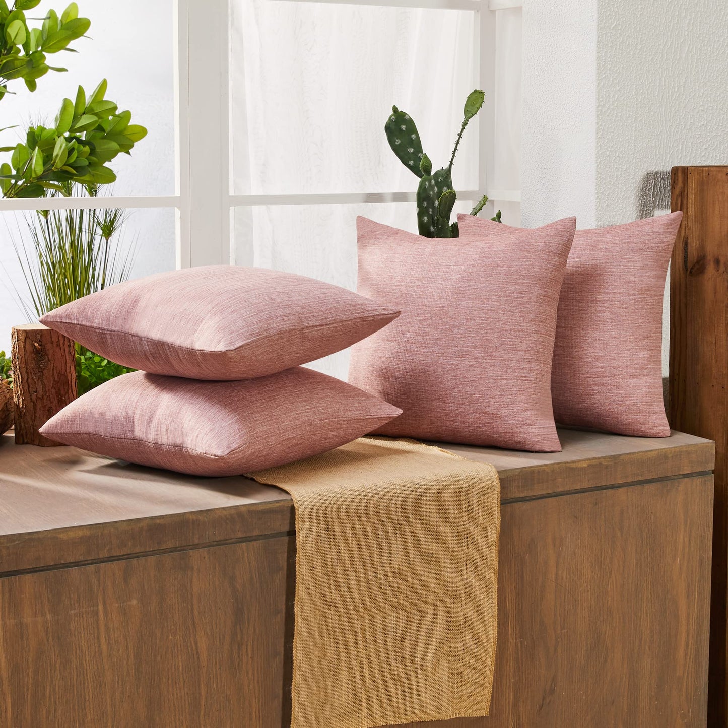 Decorative Linen Throw Pillow Covers, 18x18 Inch, 4 PCS