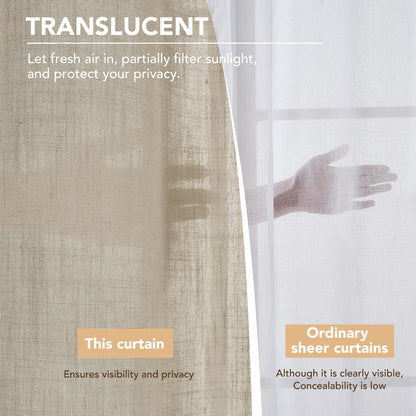 Linen Look Boho Semi-Sheer Curtains, 52x63 Inch, 2 Panels