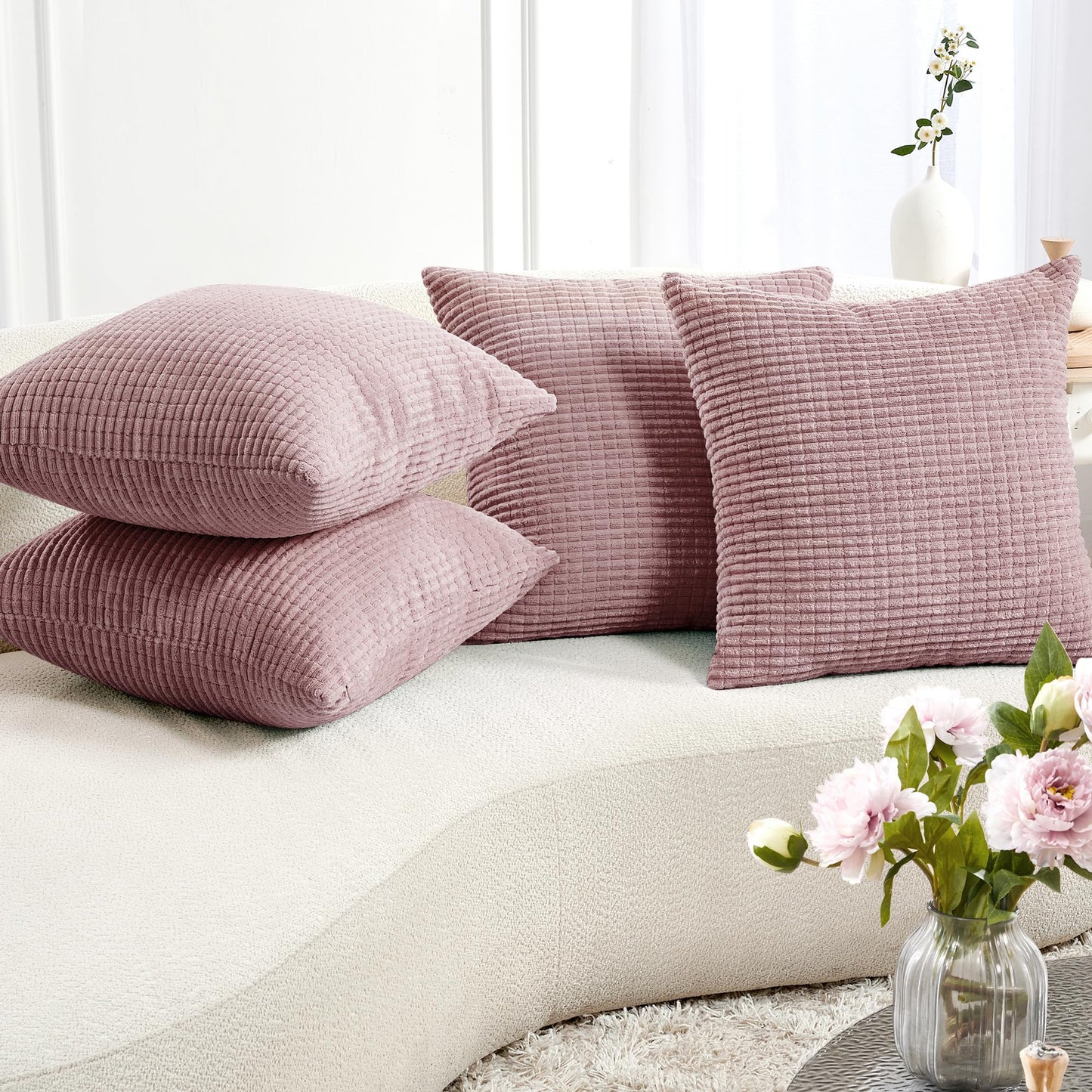 Corduroy Throw Pillow Covers, Cream White, 4PCS