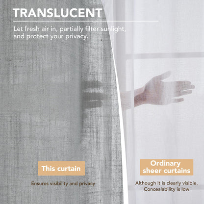 Linen Look Boho Semi-Sheer Curtains, 52x63 Inch, 2 Panels