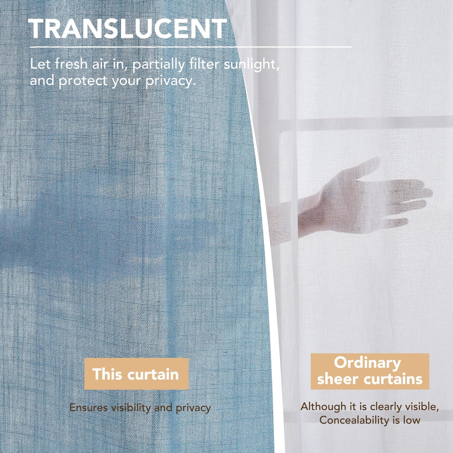 Linen Look Boho Semi-Sheer Curtains, 52x63 Inch, 2 Panels
