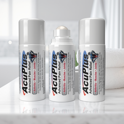 AcuPlus 3 oz Pain Relief Roll-On 3 Pack – Hands-Free Menthol Pain Relief for Muscles and Joints