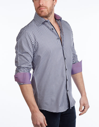 Contrast Collar Button-Up Shirt // Navy + Burgundy - Contemporary Fit - contrast  trimming- final sale