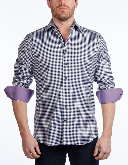 Contrast Collar Button-Up Shirt // Navy + Burgundy - Contemporary Fit - contrast  trimming- final sale